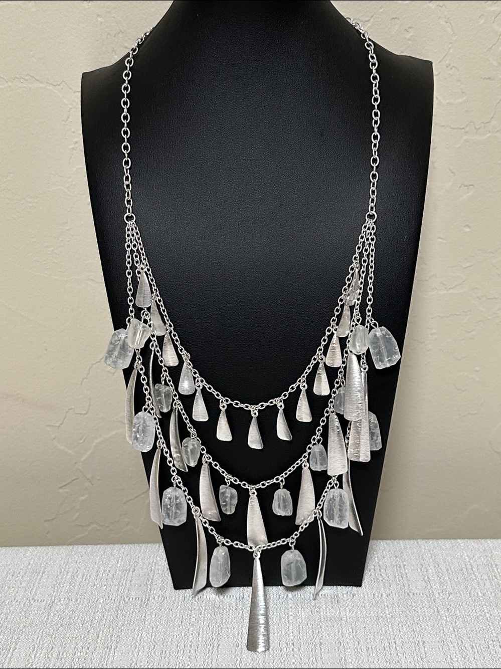 Premier Designs Three Tier Silver Tone Beach Statement Necklace